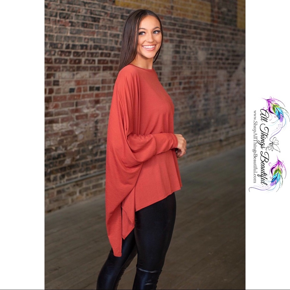 ⭐️L&B The Princeton Poncho Top in Rust⭐️